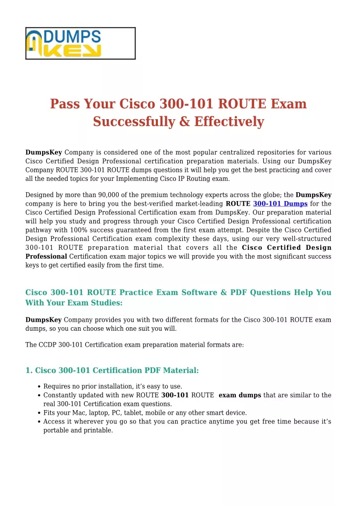 pass your cisco 300 101 route exam successfully