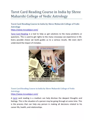 Tarot Card Reading Course in India by Shree Maharshi College of Vedic Astrology