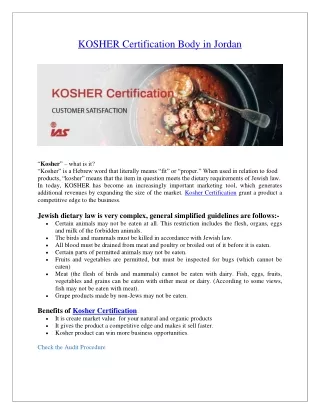 KOSHER Certification Body in JORDAN  | KOSHER Certification Services in JORDAN
