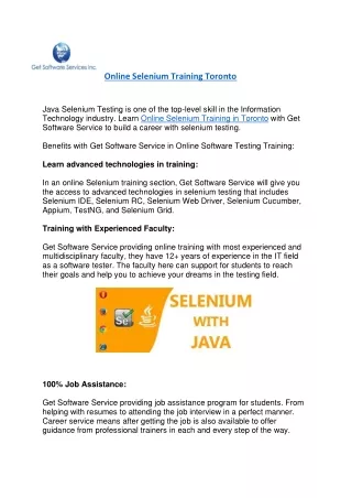 Online Selenium Training Toronto