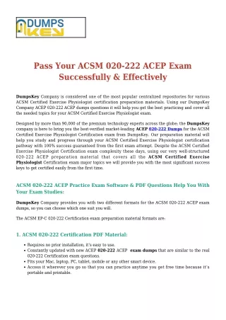 ACSM ACEP 020-222 [2020] Exam Dumps - Success Secret