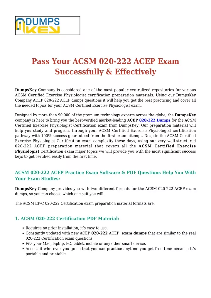 pass your acsm 020 222 acep exam successfully
