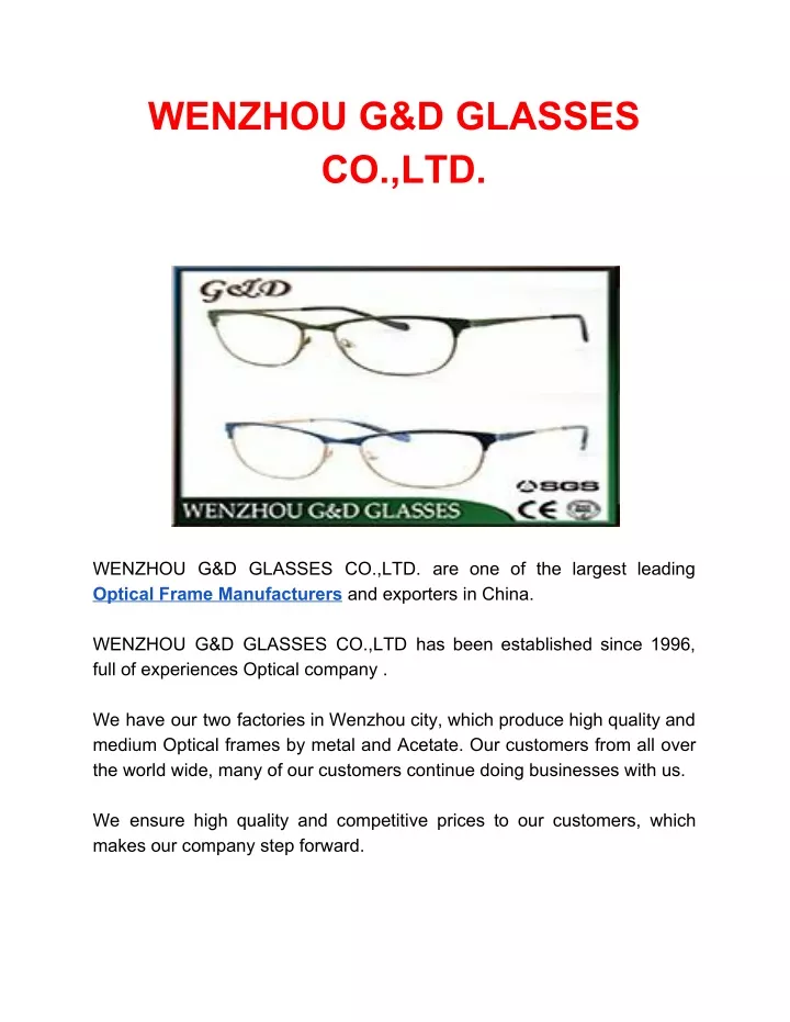 wenzhou g d glasses co ltd