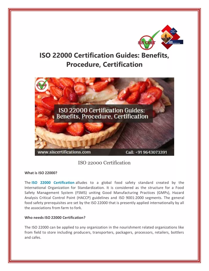 iso 22000 certification guides benefits procedure
