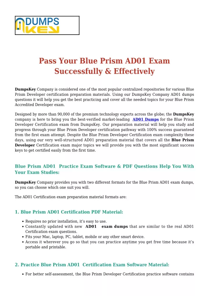 pass your blue prism ad01 exam successfully
