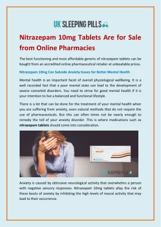 Nitrazepam 10mg Tablets Are for Sale from Online Pharmacies