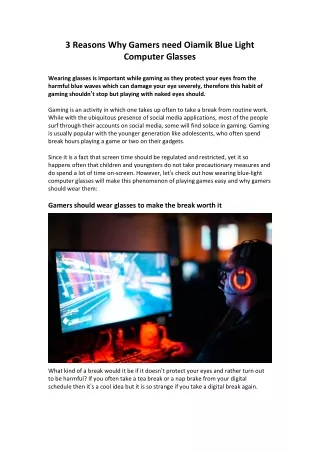 3 Reasons Why Gamers need Oiamik Blue Light Computer Glasses