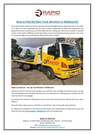 How to Find the Best Truck Wreckers in Melbourne?
