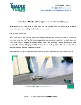 Tradie Team: Affordable Cleaning Service From Premium Cleaners