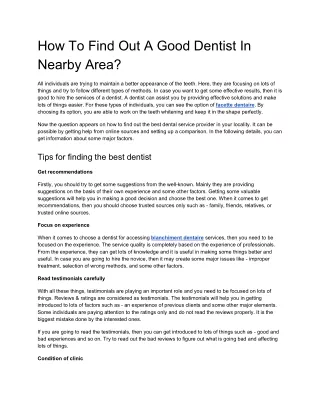 How To Find Out A Good Dentist In Nearby Area?