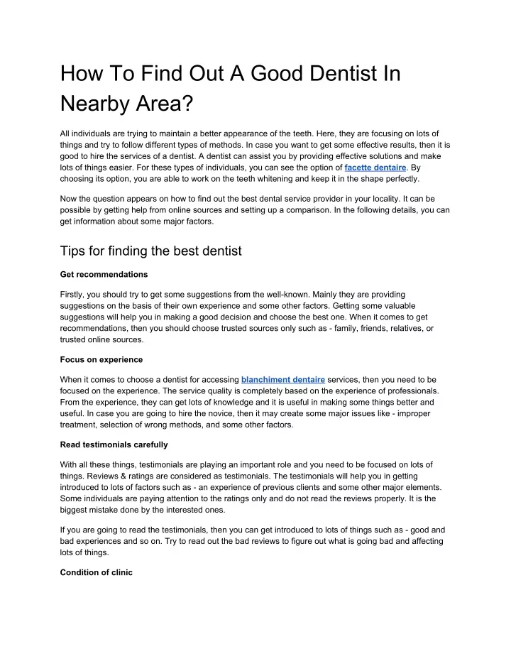 how to find out a good dentist in nearby area
