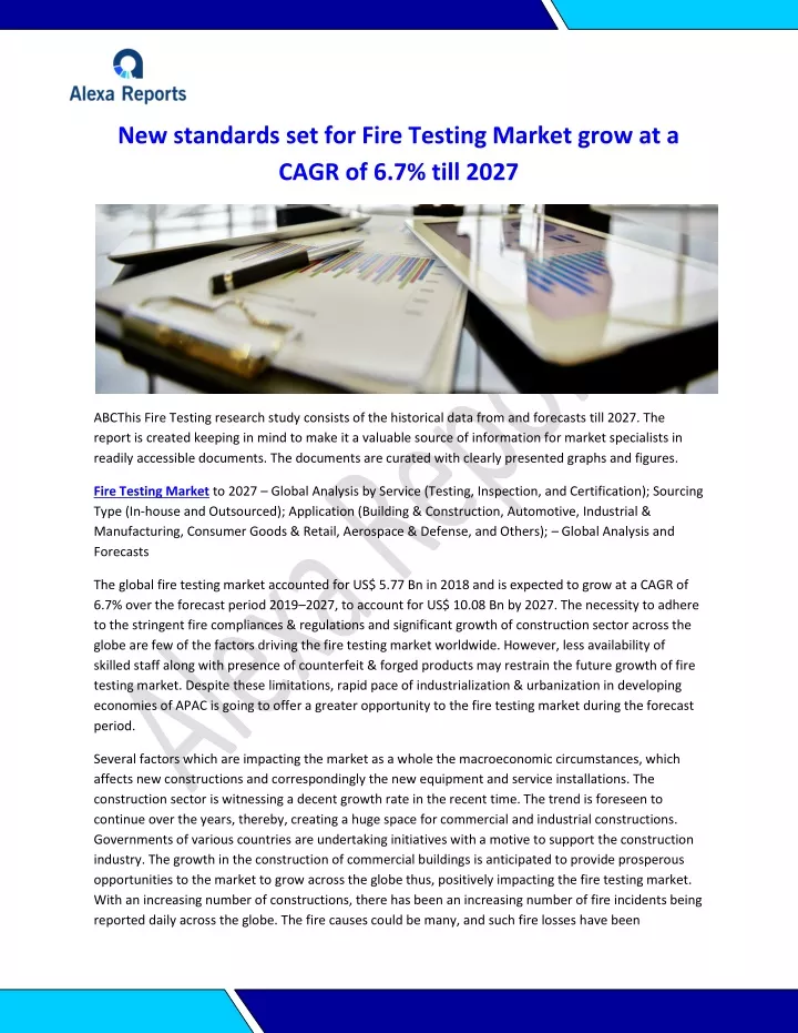 new standards set for fire testing market grow