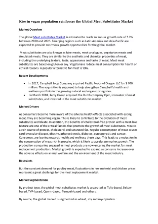 Meat Substitutes Market Growth and Forecast to 2024