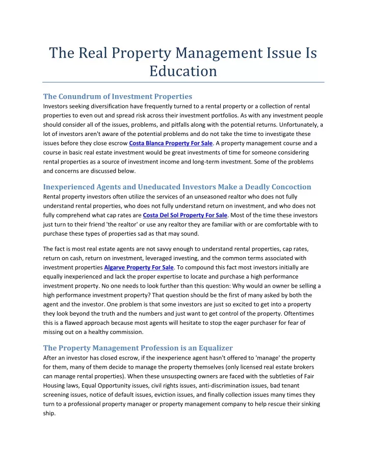 the real property management issue is education