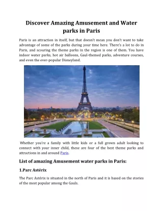 Discover Amazing Amusement and Water parks in Paris