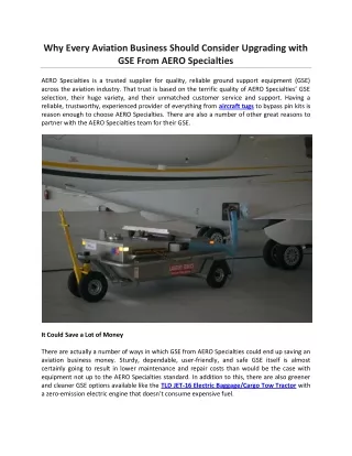 Why Every Aviation Business Should Consider Upgrading with GSE From AERO Specialties