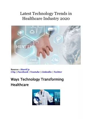 Latest Technology Trends in Healthcare Industry 2020