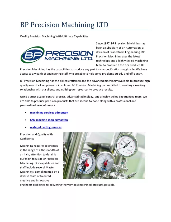 bp precision machining ltd
