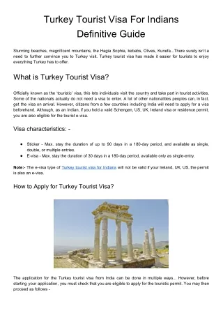 Turkey Tourist Visa for Indians