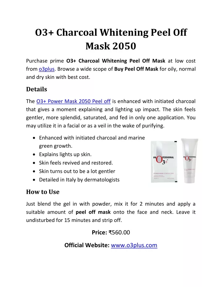 o3 charcoal whitening peel off mask 2050