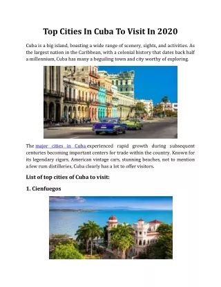 Top cities of Cuba to visit .