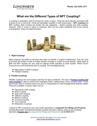 What are the Different Types of NPT Coupling?
