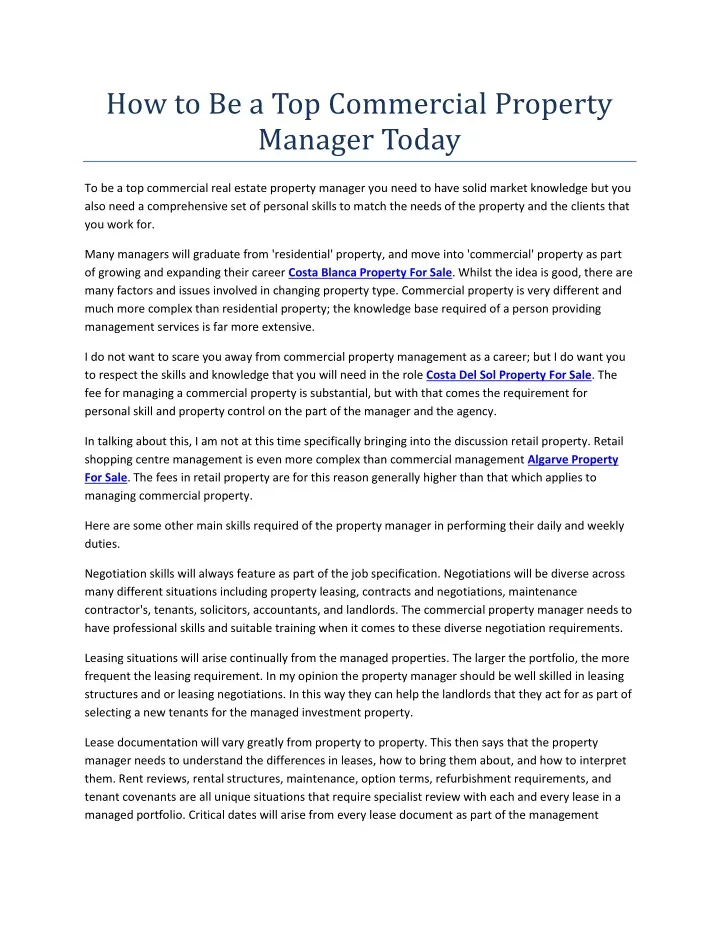 how to be a top commercial property manager today