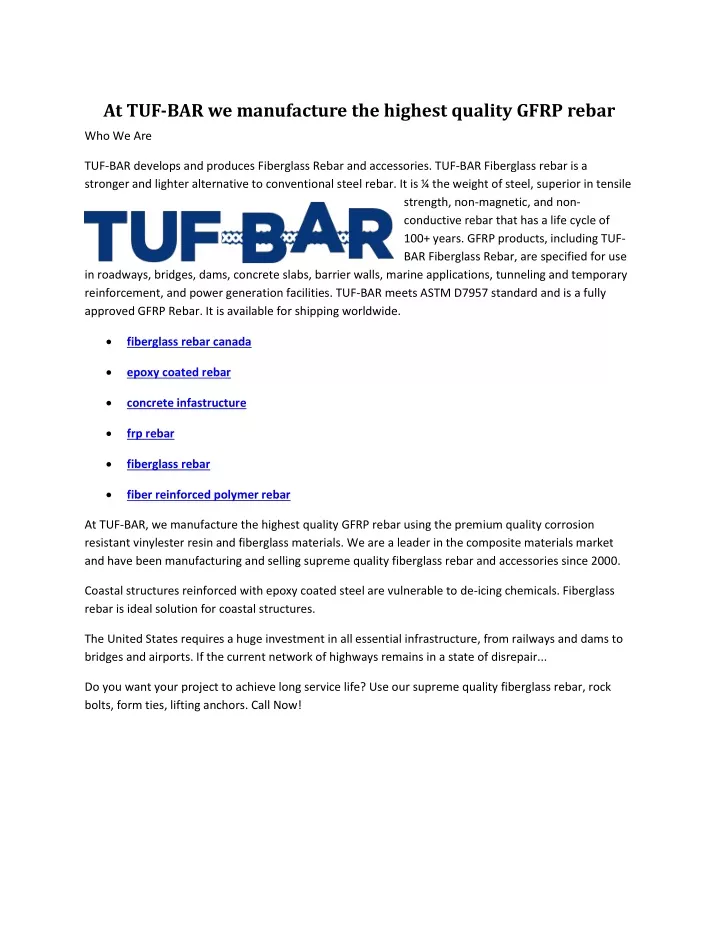 at tuf bar we manufacture the highest quality