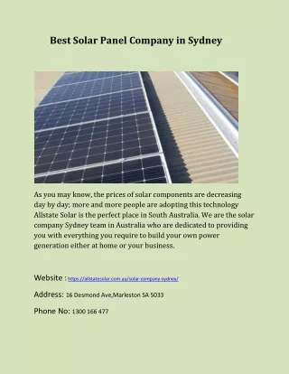 Best Solar Panel Company in Sydney