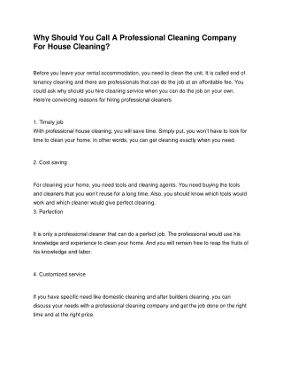 Why Should You Call A Professional Cleaning Company For House Cleaning?