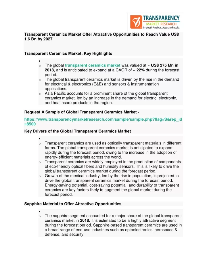 transparent ceramics market offer attractive