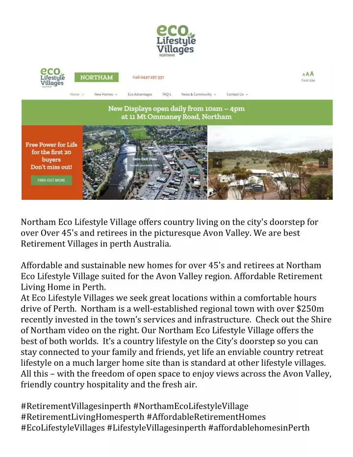 northam eco lifestyle village offers country