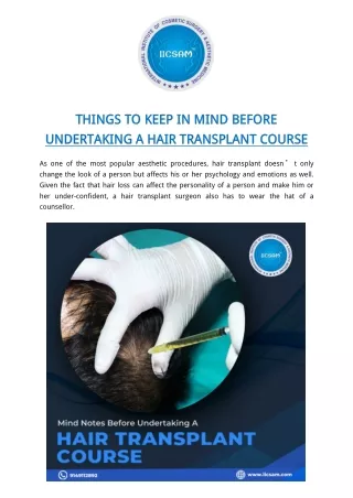 Things to keep in mind before undertaking a hair transplant course