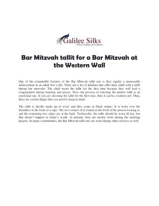 Bar Mitzvah tallit for a Bar Mitzvah at the Western Wall