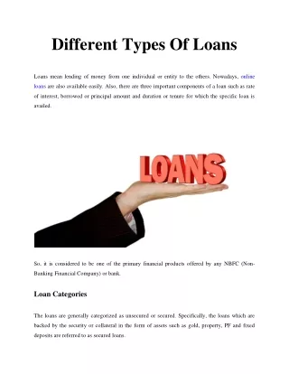 Different Types Of Loans