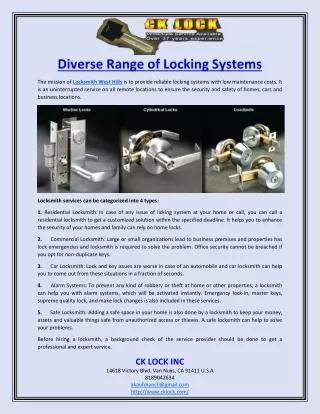 Diverse Range of Locking Systems