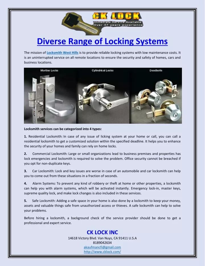 diverse range of locking systems