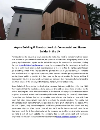 Aspire Building & Construction Ltd- Commercial and House Builder in the UK