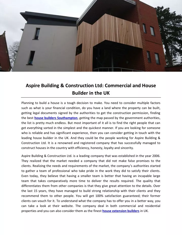 aspire building construction ltd commercial