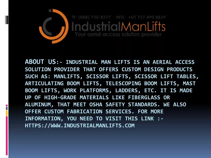 about us industrial man lifts is an aerial access