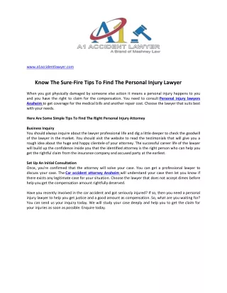 Know The Sure-Fire Tips To Find The Personal Injury Lawyer