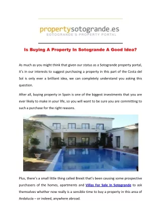 Is Buying A Property In Sotogrande A Good Idea?