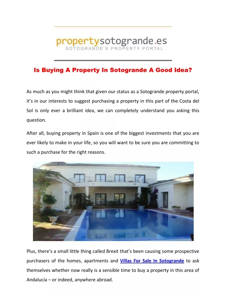 is buying a property in sotogrande a good idea