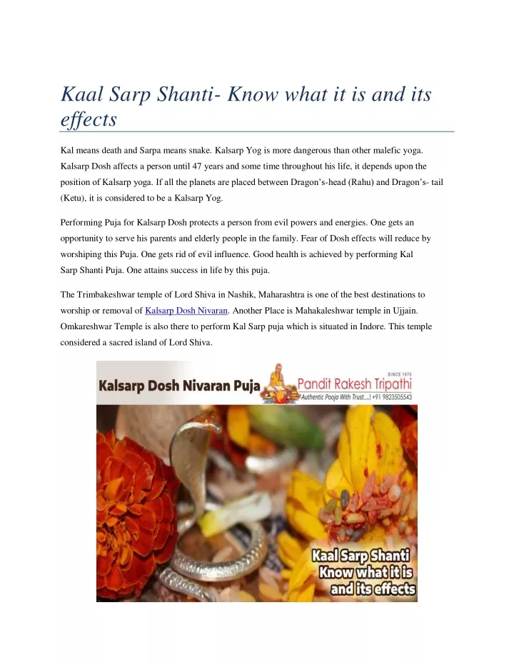 kaal sarp shanti know what it is and its effects