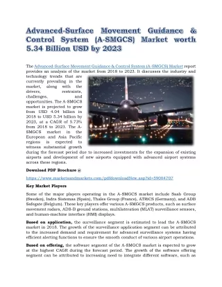 Advanced-Surface Movement Guidance & Control System (A-SMGCS) Market worth $5.34 Billion by 2023