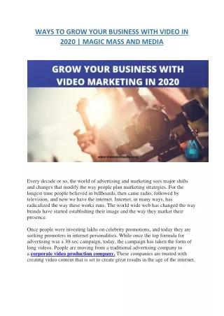 WAYS TO GROW YOUR BUSINESS WITH VIDEO IN 2020 | MAGIC MASS AND MEDIA