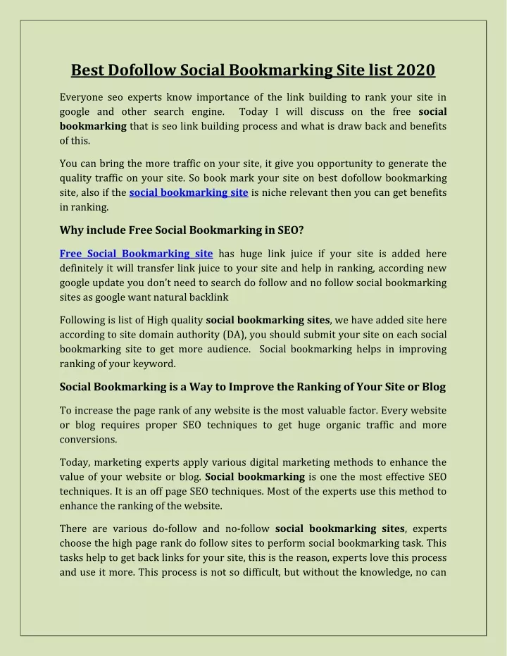 best dofollow social bookmarking site list 2020