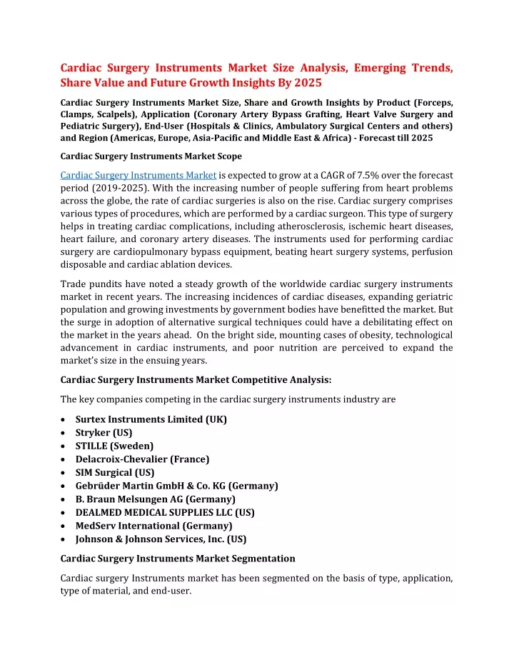 cardiac surgery instruments market size analysis