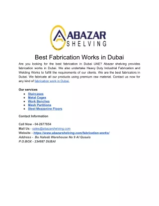Best Fabrication Works in Dubai