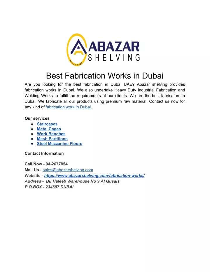 best fabrication works in dubai are you looking